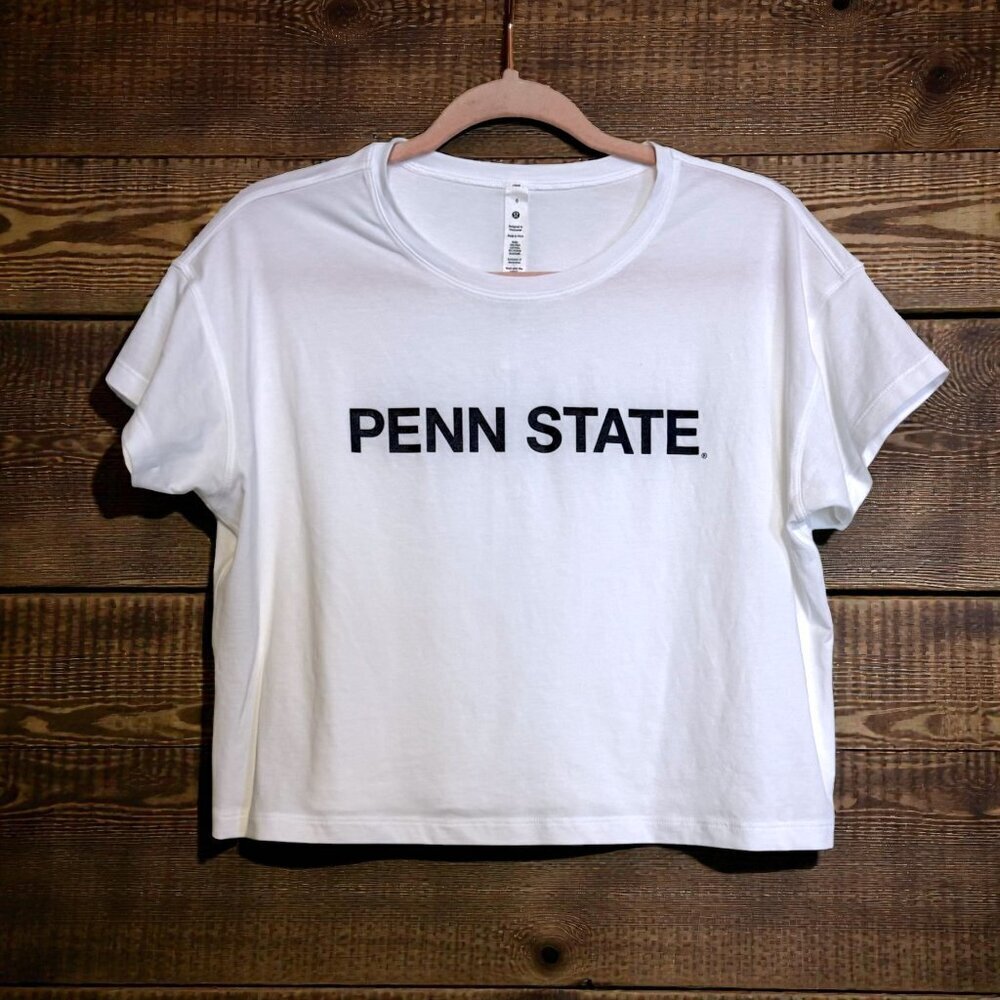 Lululemon Penn State PSU Cropped Pima Cotton Tee White Logo Size 6 Athleisure
